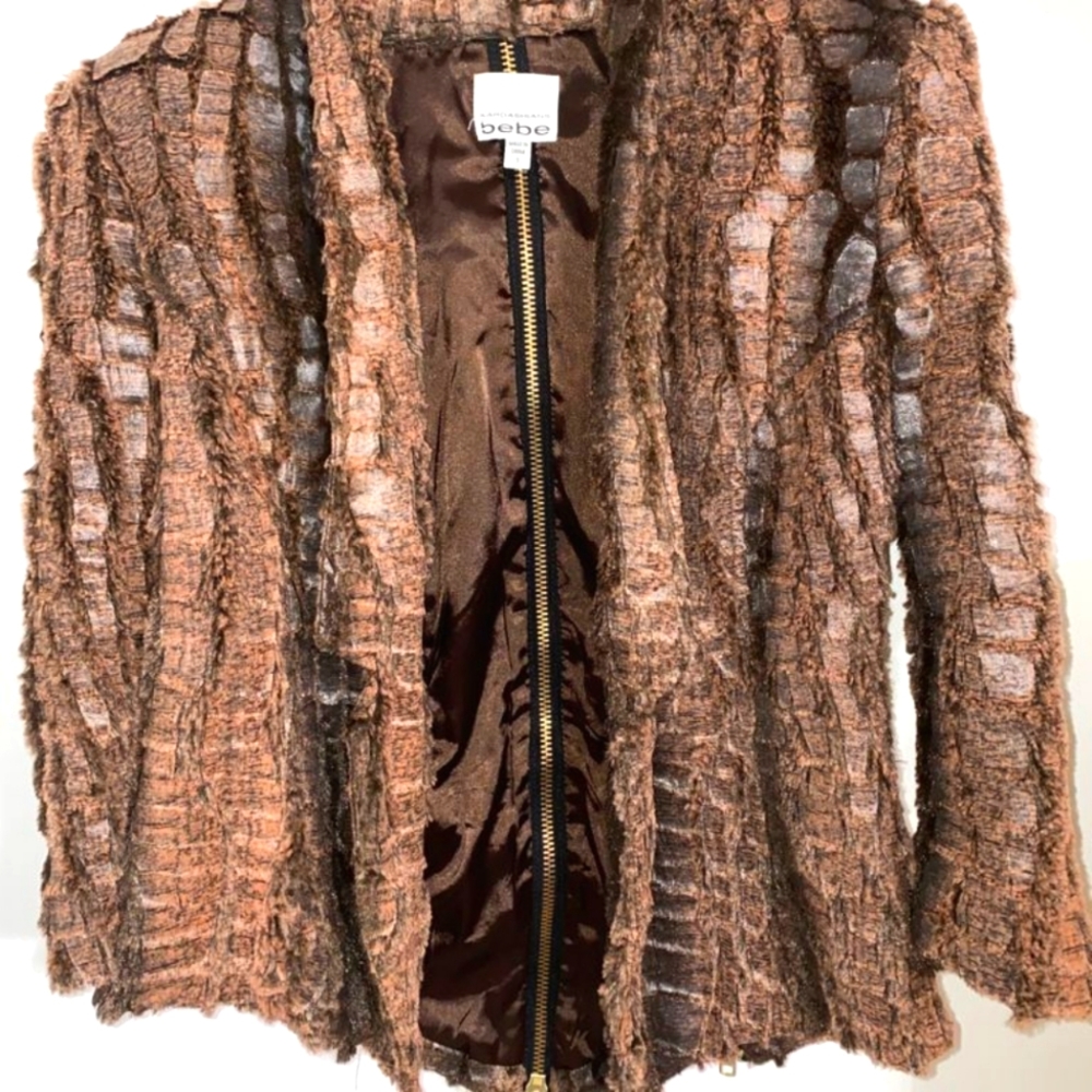Bebe Kardashians Faux Far Brown Jacket - Small